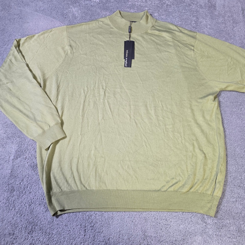 Tricots St Raphael Mens L Mock Neck Sweater‎ Verde Green Silk Cotton ZS4574G NWT